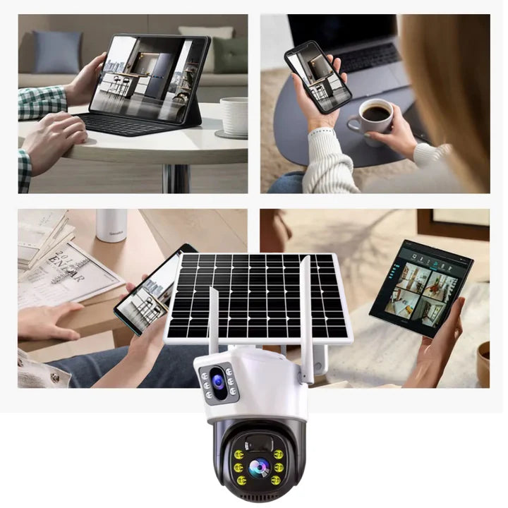 SET 3X Camere 4G de Supraveghere Duale, Panou Solar, Detectare umana PIR, 4K HD Rezolutie 6MP, 3x Carduri 64GB incluse