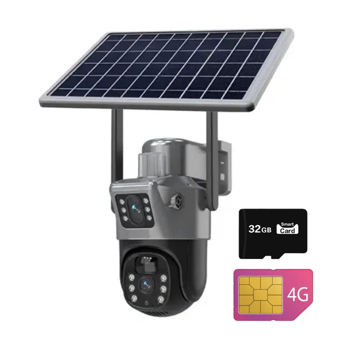 Camera Dubla 4G cu Panou Solar 6MP, Slot de Cartela SIM, Viziune Nocturna, IP66 + Card 32GB