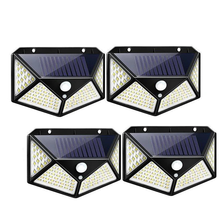 Set 4x Lampi Solare, LED 100, 4 Cadrane - Senzor + Lumina 270°