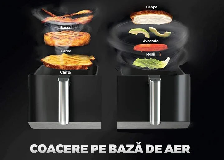 Airfryer Dublu Leihmann - Capacitate 10L, 3000W - Smart Sensing, cu Cantarire Inteligenta + 100 Hartii Copt Cadou