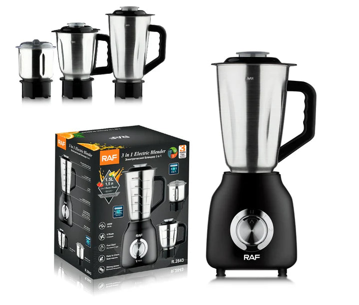Blender Profesional RAF 3 în 1 – 350W, 1.5L, Design Inox, 5 Setari de Putere