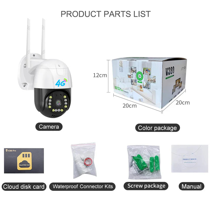 Camera Smart 4G/LAN Dasgut V380 Pro - 3.0MP, Panoramare 355° + Card 32GB inclus