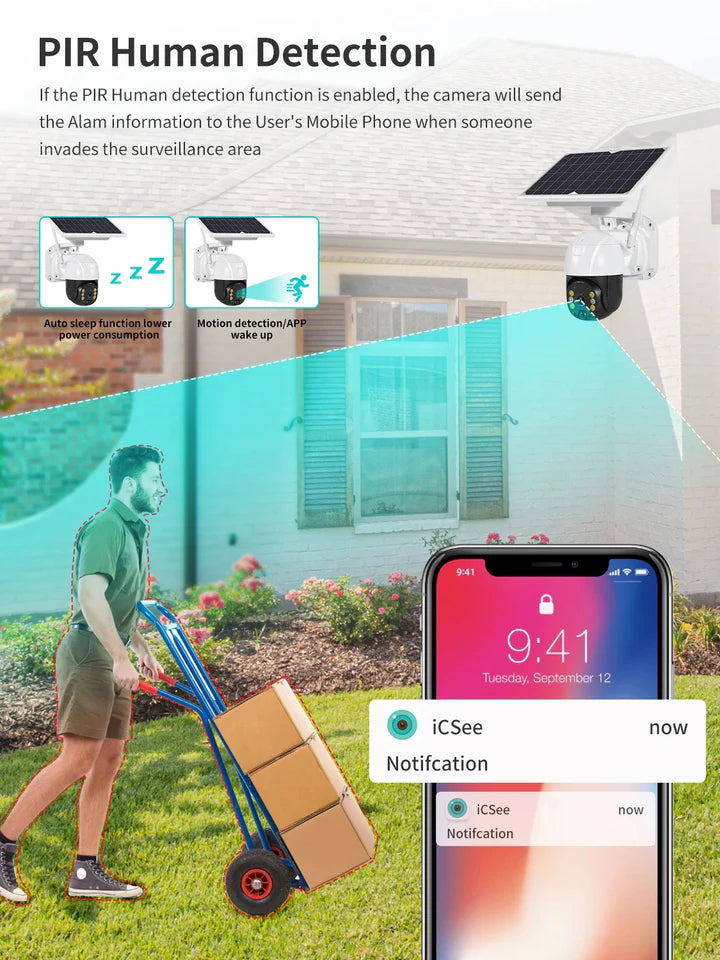 Camera de Supraveghere Solara 4G, Dasgut cu Slot SIM, Senzor de miscare si Control la Distanta