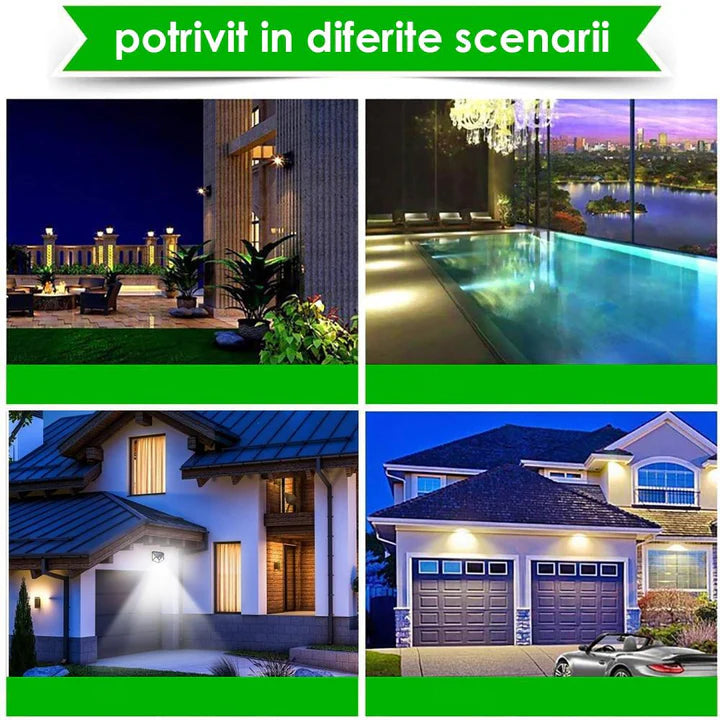 Set 4x Lampi Solare, LED 100, 4 Cadrane - Senzor + Lumina 270°