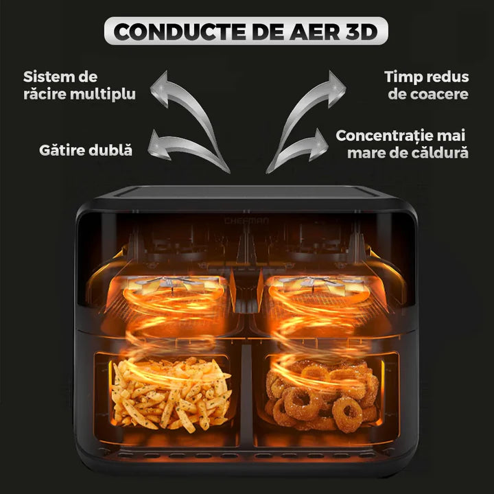 Airfryer Dublu Leihmann - Capacitate 10L, 3000W - Smart Sensing, cu Cantarire Inteligenta + 100 Hartii Copt Cadou