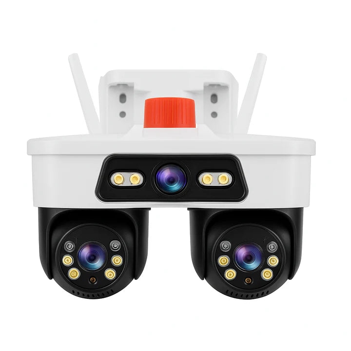 Camera Tripla WiFi/LAN Jortan, 9MP, Dual Head PTZ 355°, Viziune Nocturna Color, Detectare Umana AI, IP66