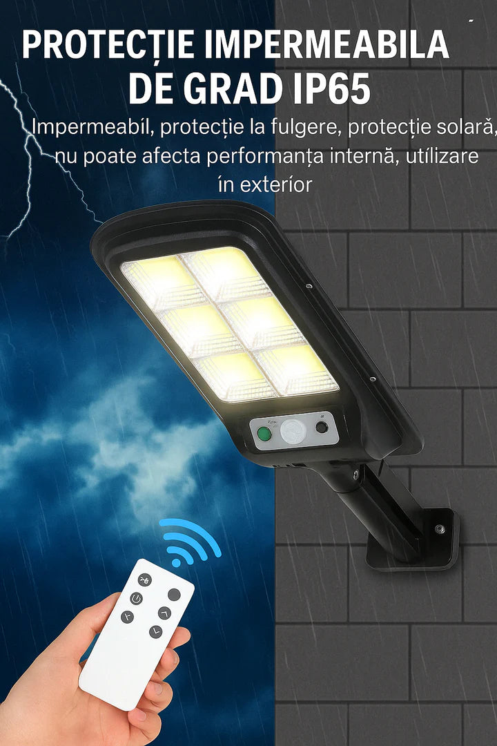 Lampa Solara Jortan, 100W cu LED-uri COB, 8 celule, Telecomanda si Senzor de Miscare
