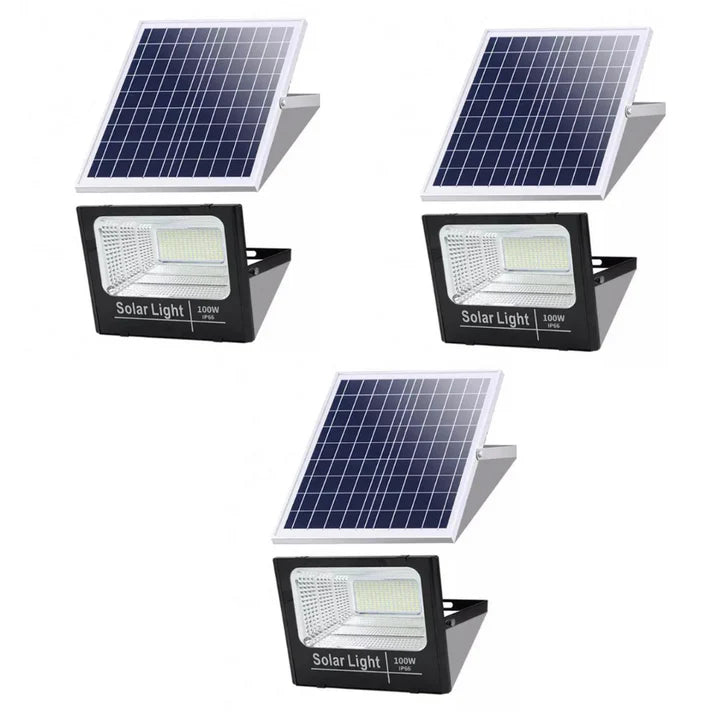 Set 3 Proiectoare Solare Jortan - 100W cu 3 Panouri, Telecomanda inclusa
