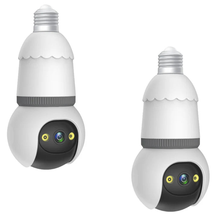 SET 2X Camere Smart Tip Bec V380Pro 3MP, Detectie AI, Sirena + Microfon, Vizibilitate Nocturna 25m