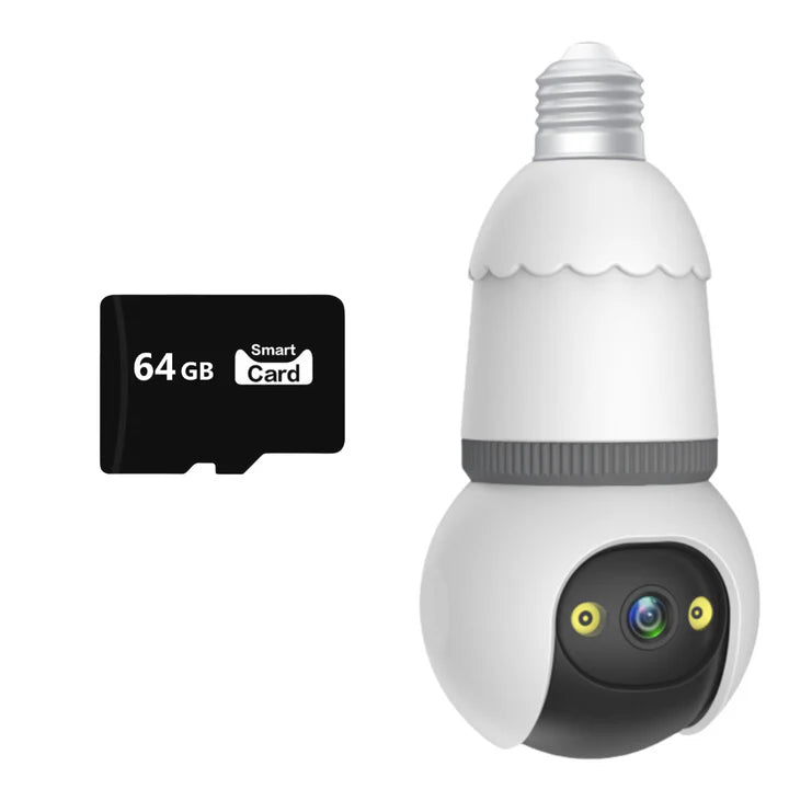 Camera Smart Tip Bec V380Pro 3MP, Sirena + Microfon, Detectie AI, Vizibilitate Nocturna 25m, Card 64GB Inclus