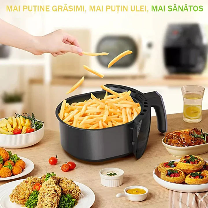 Friteuza Air Fryer RAF, 6L, Aer Cald Fara Ulei, 1500W, Touch Screen Digital, Negru, Sticla Transparenta