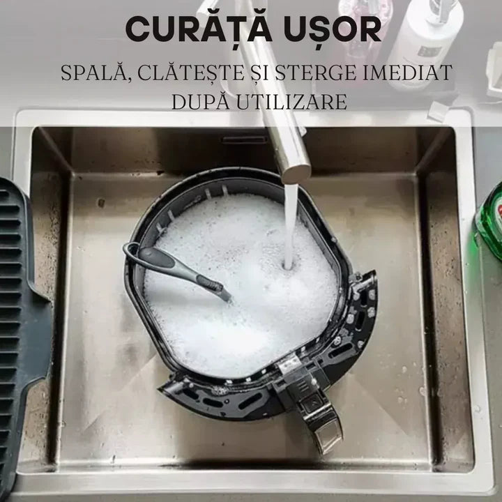 Friteuza Air Fryer RAF, 6L, Aer Cald Fara Ulei, 1500W, Touch Screen Digital, Negru, Sticla Transparenta