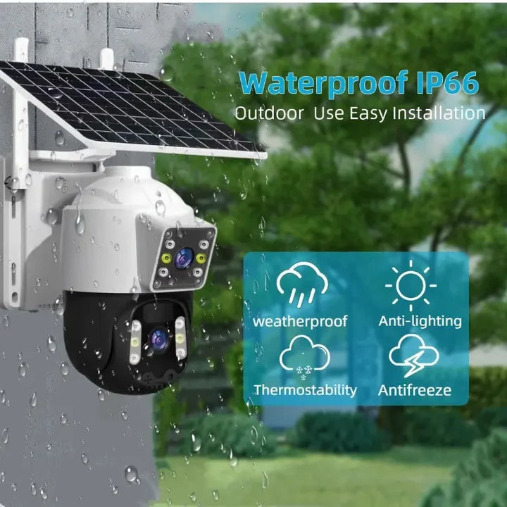 SET 3X Camere 4G de Supraveghere Duale, Panou Solar, Detectare umana PIR, 4K HD Rezolutie 6MP, 3x Carduri 64GB incluse