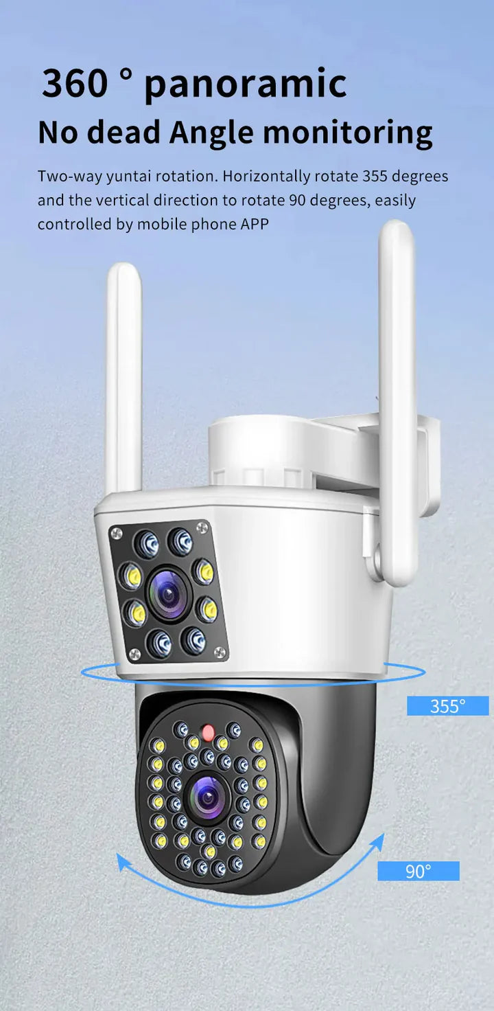 Camera Duala WiFi Jortan - 6MP, Full HD 4K, LAN/WiFi cu Alarma, Detectare Umana, Recunoastere Faciala