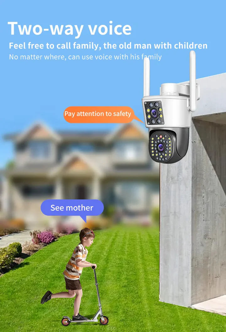 Camera Duala WiFi Jortan - 6MP, Full HD 4K, LAN/WiFi cu Alarma, Detectare Umana, Recunoastere Faciala