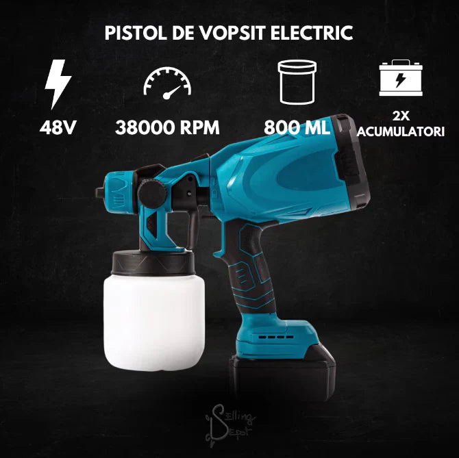 Pistol de Vopsit Electric Fara Fir 210W, ProDIY, 2x Baterie Li-Ion 48V, Capacitate 800 ml