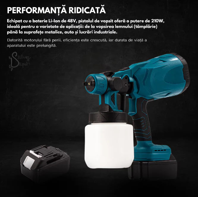 Pistol de Vopsit Electric Fara Fir 210W, ProDIY, 2x Baterie Li-Ion 48V, Capacitate 800 ml