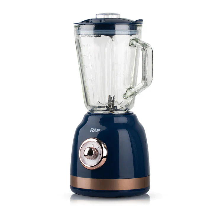 Blender Electric RAF din Sticla – 1000W, 1.5L, 6 Lame Inox + Rasnita de Cafea, Albastru