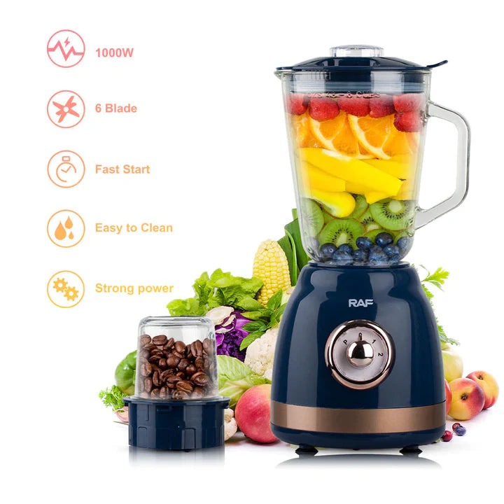 Set Blender 2 în 1 – 1000W, Vas de Sticla 1.5L, Lame Inoxidabile și Rasnita, Albastru