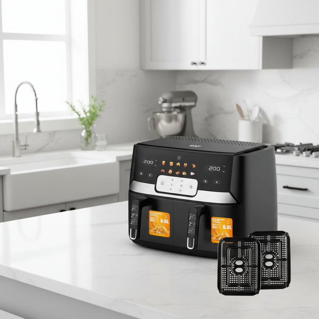 Friteuza Digitala cu Aer cald, 1500W, 2 Cosuri de 5 Litri, 8 Programe, Temperatura Reglabila 80-200°C