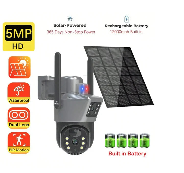 Camera de Supraveghere Duala 4G, cu Slot de Cartela SIM, 6MP Panou Solar, Viziune Nocturna, IP66