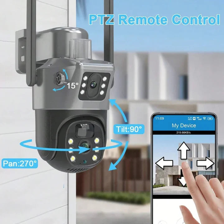 Camera de Supraveghere Duala 4G, cu Slot de Cartela SIM, 6MP Panou Solar, Viziune Nocturna, IP66