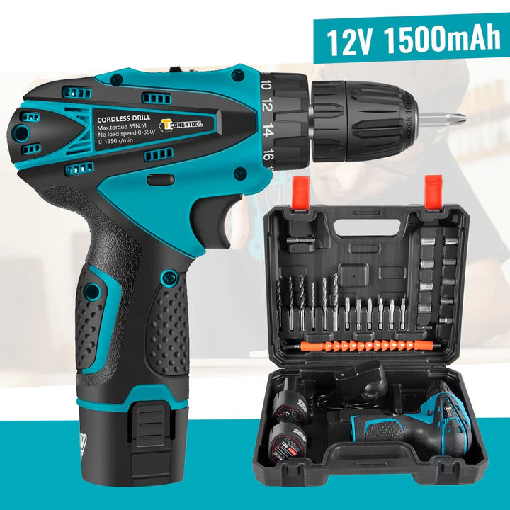 Set Bormasina Electrica - cu 2 Acumulatori 12V, Set 24 de Accesorii, 1400 RPM