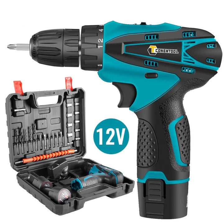 Set Bormasina Electrica - cu 2 Acumulatori 12V, Set 24 de Accesorii, 1400 RPM