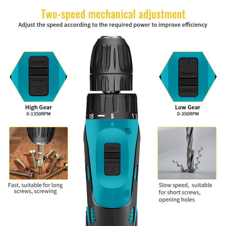 Set Bormasina Electrica - cu 2 Acumulatori 12V, Set 24 de Accesorii, 1400 RPM