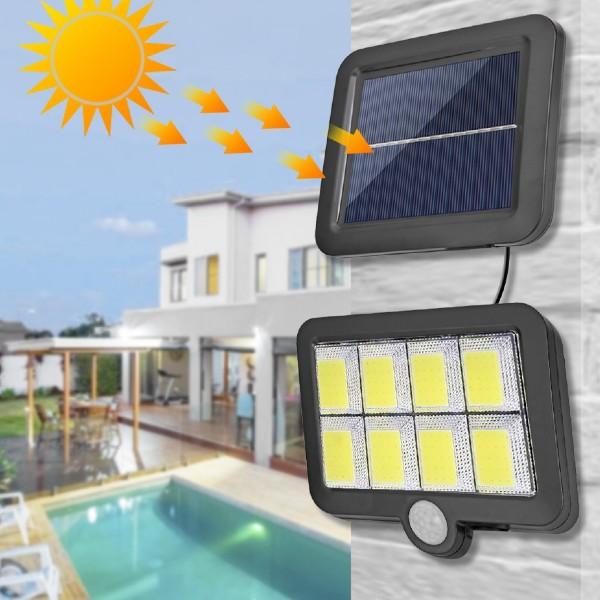 Set 2x Proiector Solar cu 100 LED-uri COB, Senzori de Lumina si Miscare