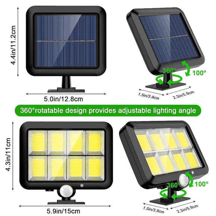 Set 2x Proiector Solar cu 100 LED-uri COB, Senzori de Lumina si Miscare