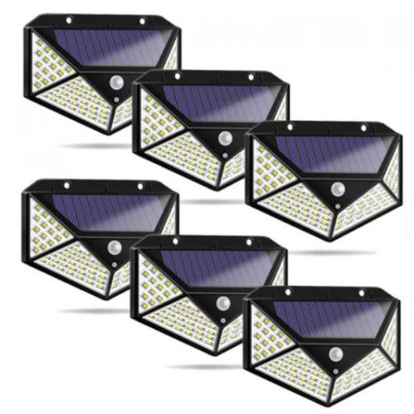 Set 6x Lampi Solare, LED 100, 4 Cadrane - Senzor + Lumina 270°
